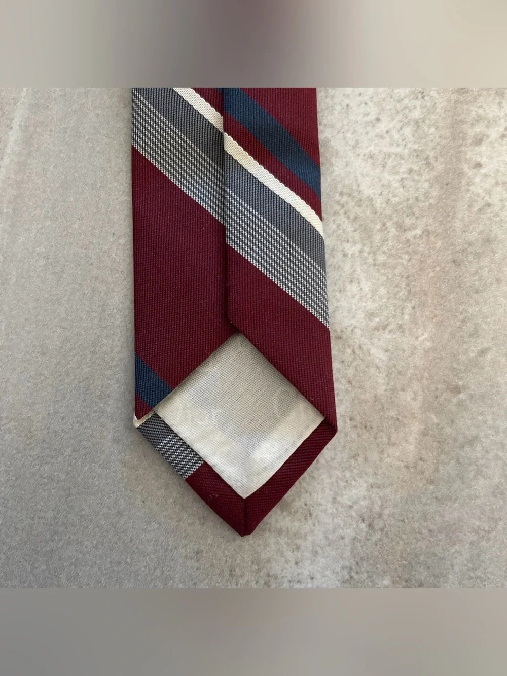 VTG Christian Dior Men’s Necktie Maroon White Blue Stripe Logo Wording